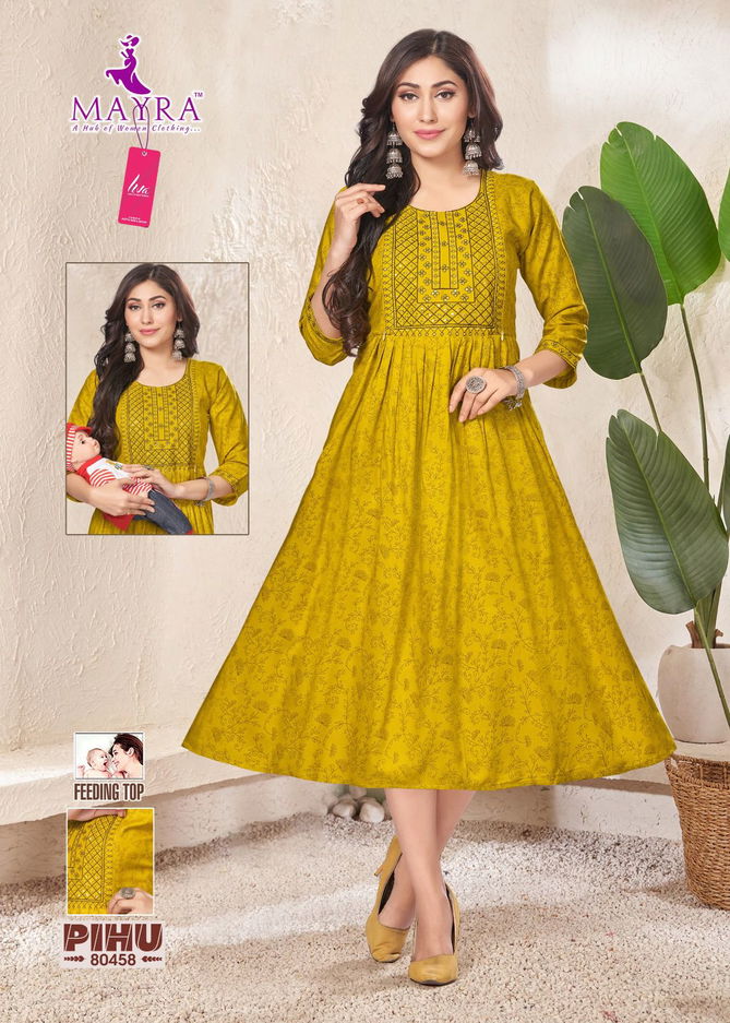 Pihu By Mayra Printed Rayon  Feeding Kurti Catalog
